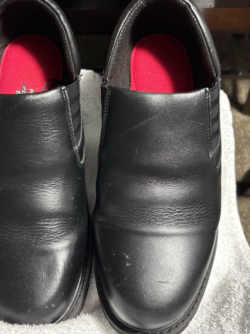 Skechers Black Slip-On Loafers with Red Insole